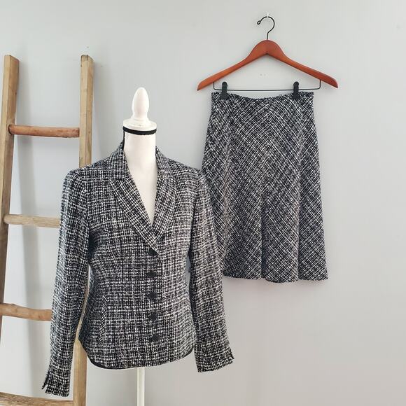 Context Black & White Tweed Circle Skirt Suit Size 8 - Picture 1 of 11